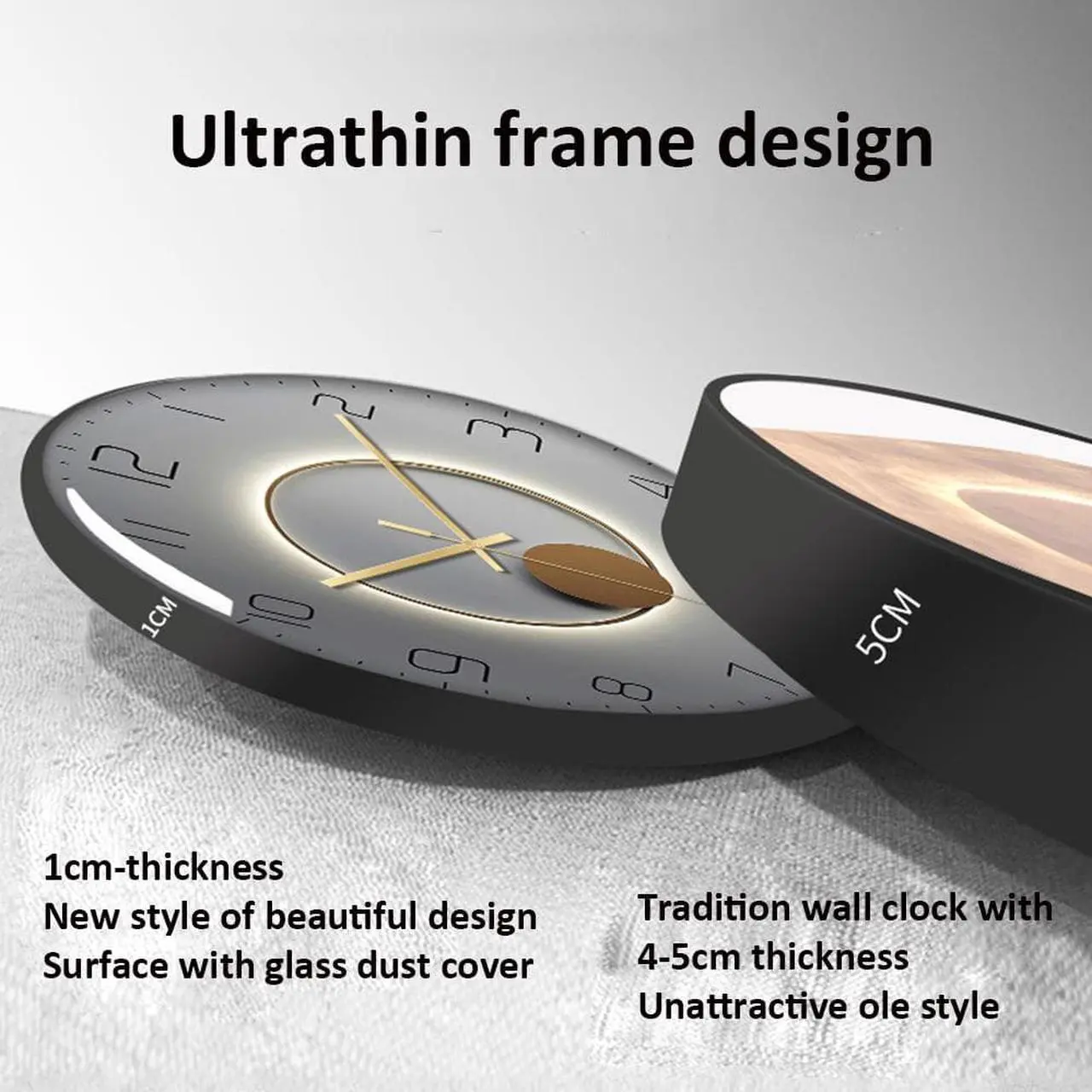 Alt view image 6 of 7 - Nordic quartz wall clock silent ultrathin fashion PVC frame Tempered glass environment-friendly wooden backing Black