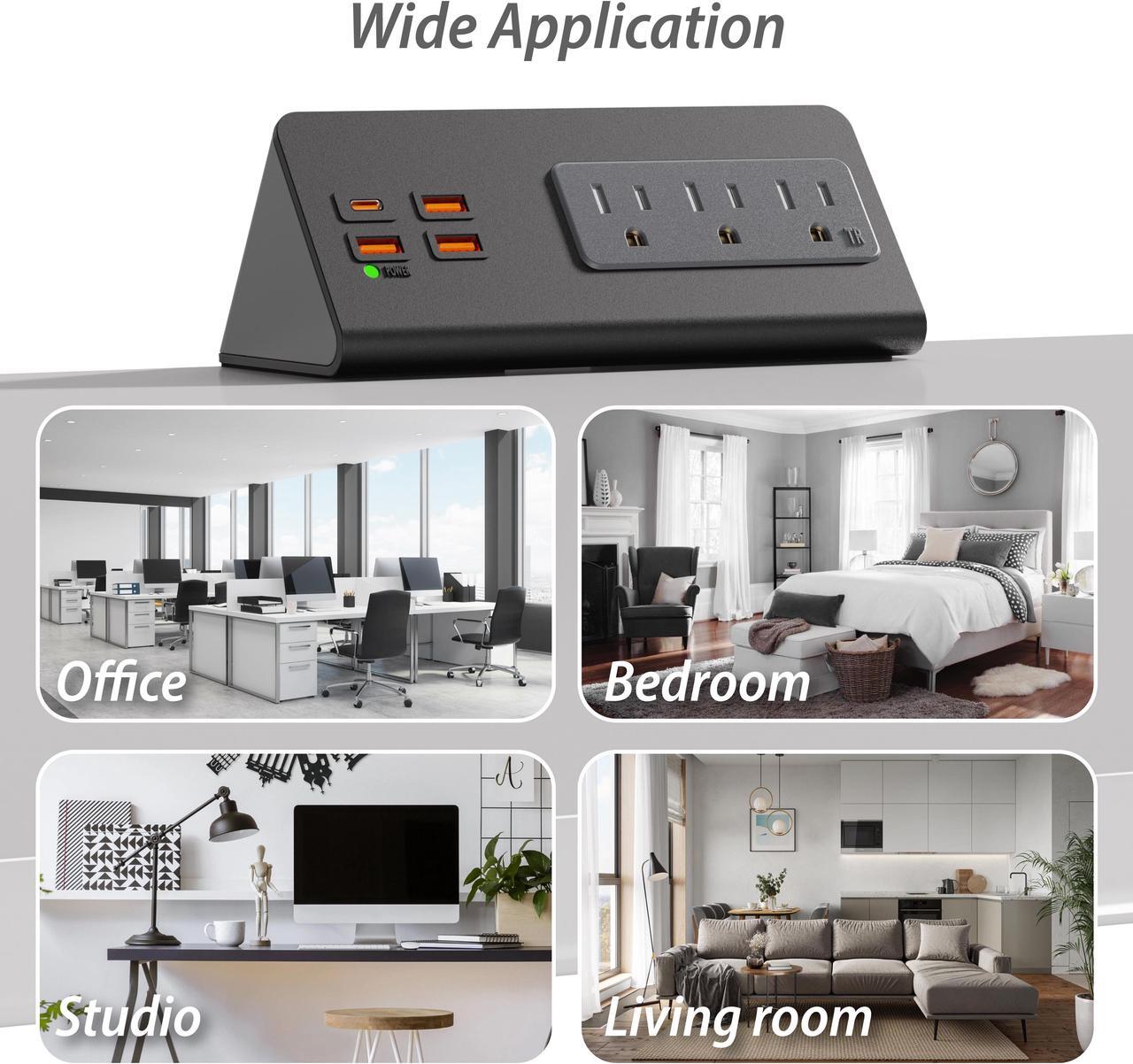 Alt view image 7 of 7 - Upgraded Version Edge Mount Power Strip with USB-C Ports Tabletop Surge Protector Desk Clamp Power Sockets with 3 AC Outlets &4 Fast Charging USB Ports for Home Office Hotel Dormitory