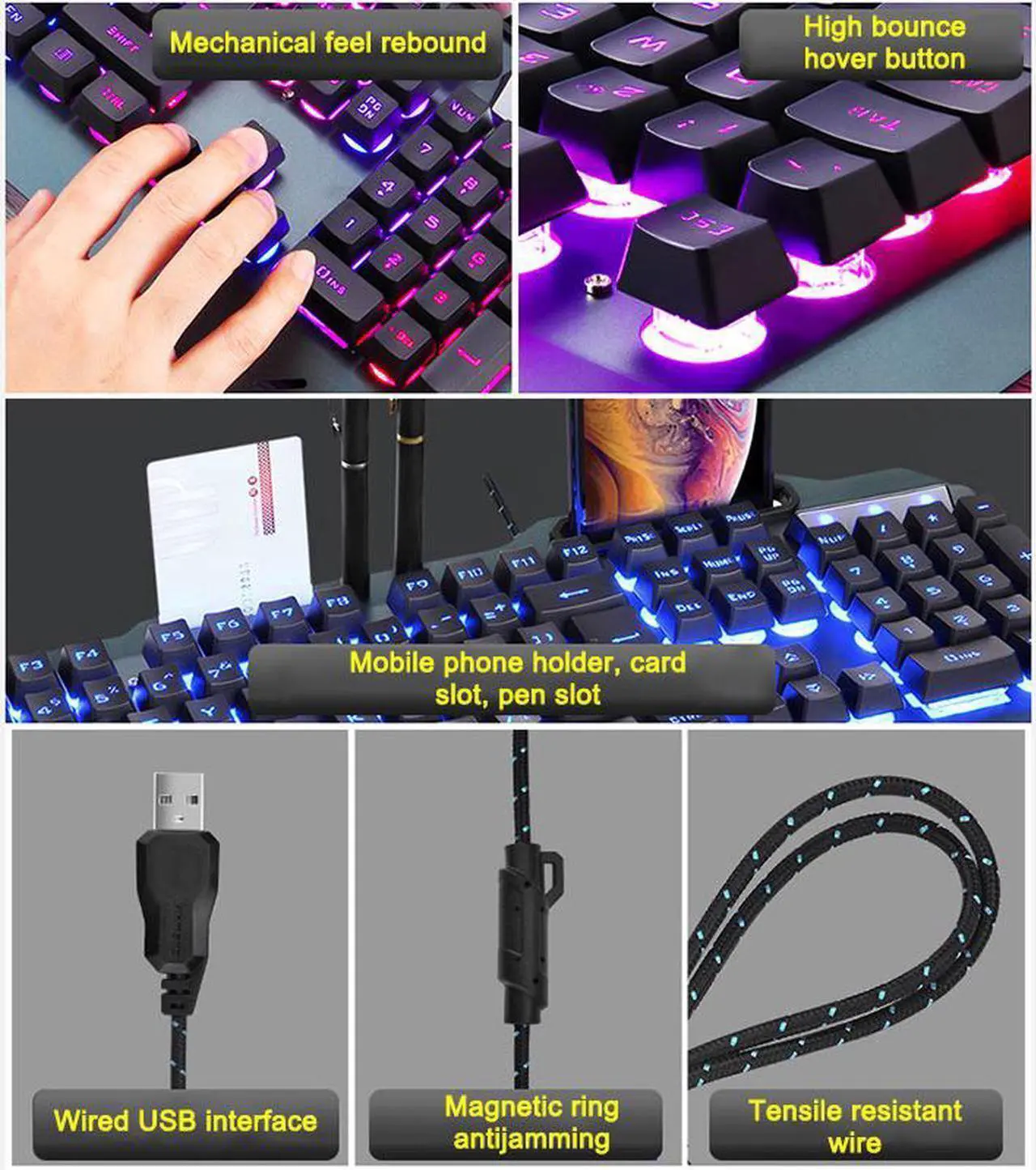 Alt view image 6 of 7 - Wired Gaming Keyboard with mouse Mechanical feel RGB Backlit Modes Waterproof For Home PC Office Desktop