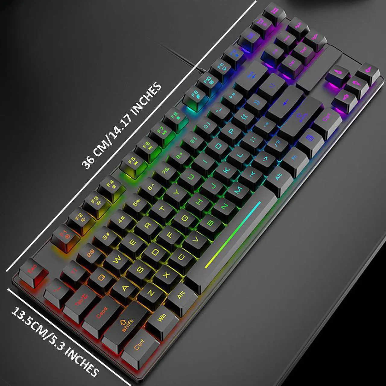 Alt view image 2 of 7 - 87 Keys Gaming Keyboard and mouse set,USB Wired Rainbow Backlit Keyboard and Wired Mouse for Laptop PC Computer Game and work