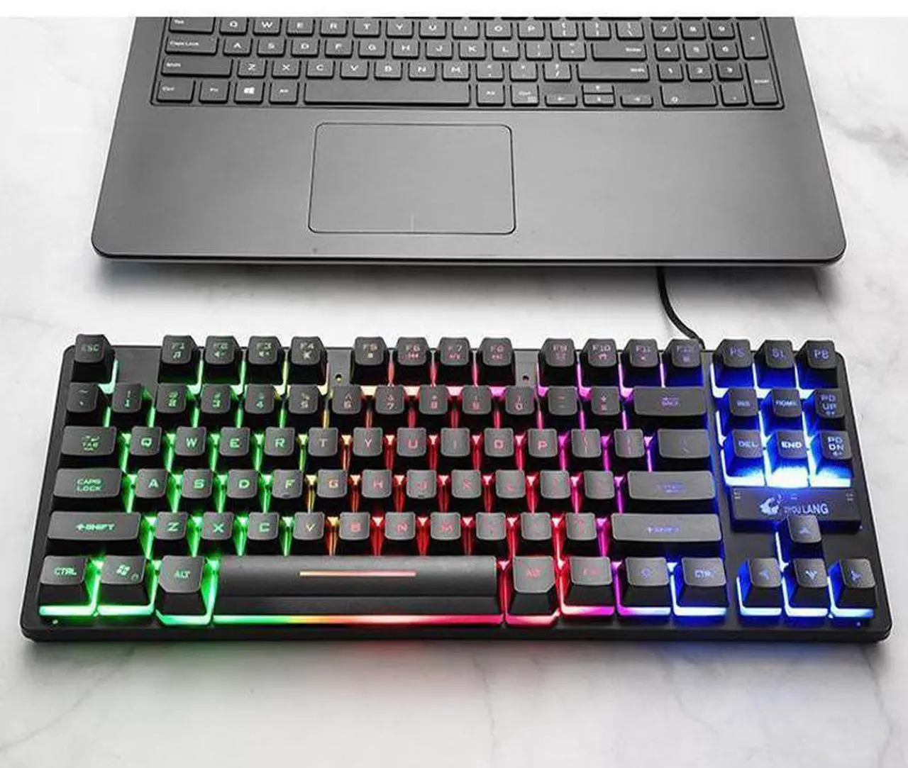 Alt view image 7 of 7 - 87 Keys Gaming Keyboard and mouse set,USB Wired Rainbow Backlit Keyboard and Wired Mouse for Laptop PC Computer Game and work