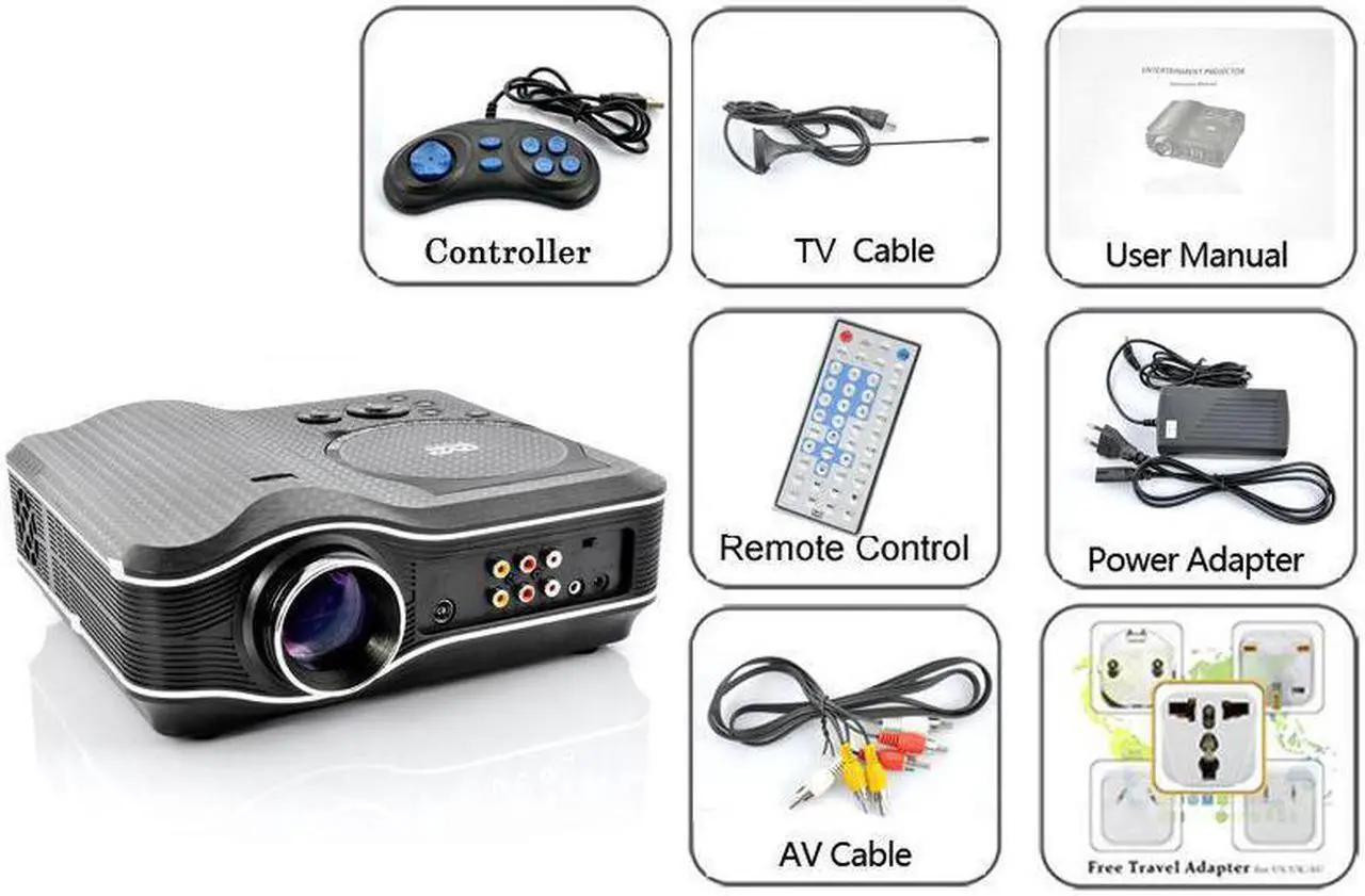 Alt view image 6 of 7 - LED projector with DVD player USB Port TV & AV Inputs 800X600 30 LUMENS 100:1 Contrast display on ceiling or on wall display area up to 120 inch