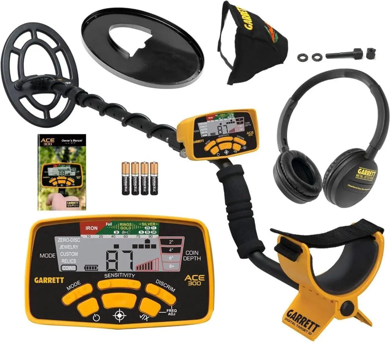 Main image of Garrett ACE 300 Metal Detector for Adults with Waterproof Coil and Headphone Plus Accessories