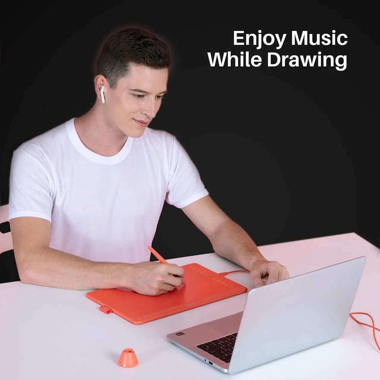 Alt view image 7 of 7 - Huion HS611 Graphics Drawing Tablet 10X6 inch Pen Tablet with 8192 Levels Battery-Free Pen, 8 Multimedia Keys and 10 Programmable Press Keys, One Touch Bar