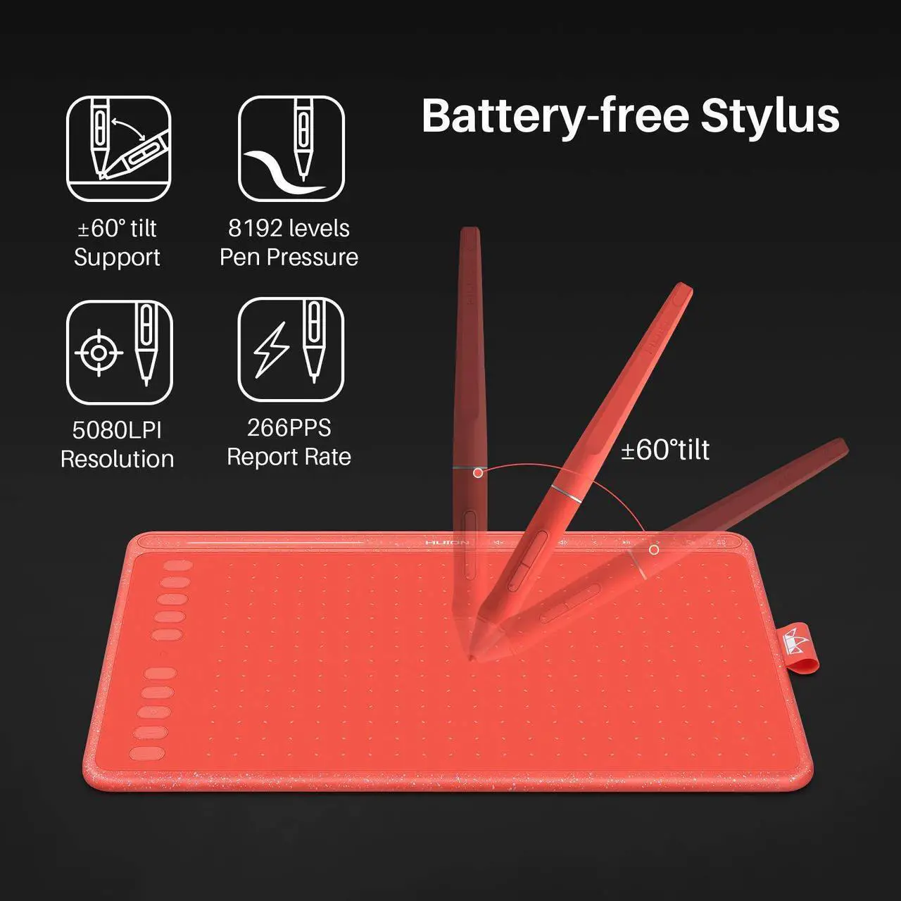 Alt view image 6 of 7 - Huion HS611 Graphics Drawing Tablet 10X6 inch Pen Tablet with 8192 Levels Battery-Free Pen, 8 Multimedia Keys and 10 Programmable Press Keys, One Touch Bar