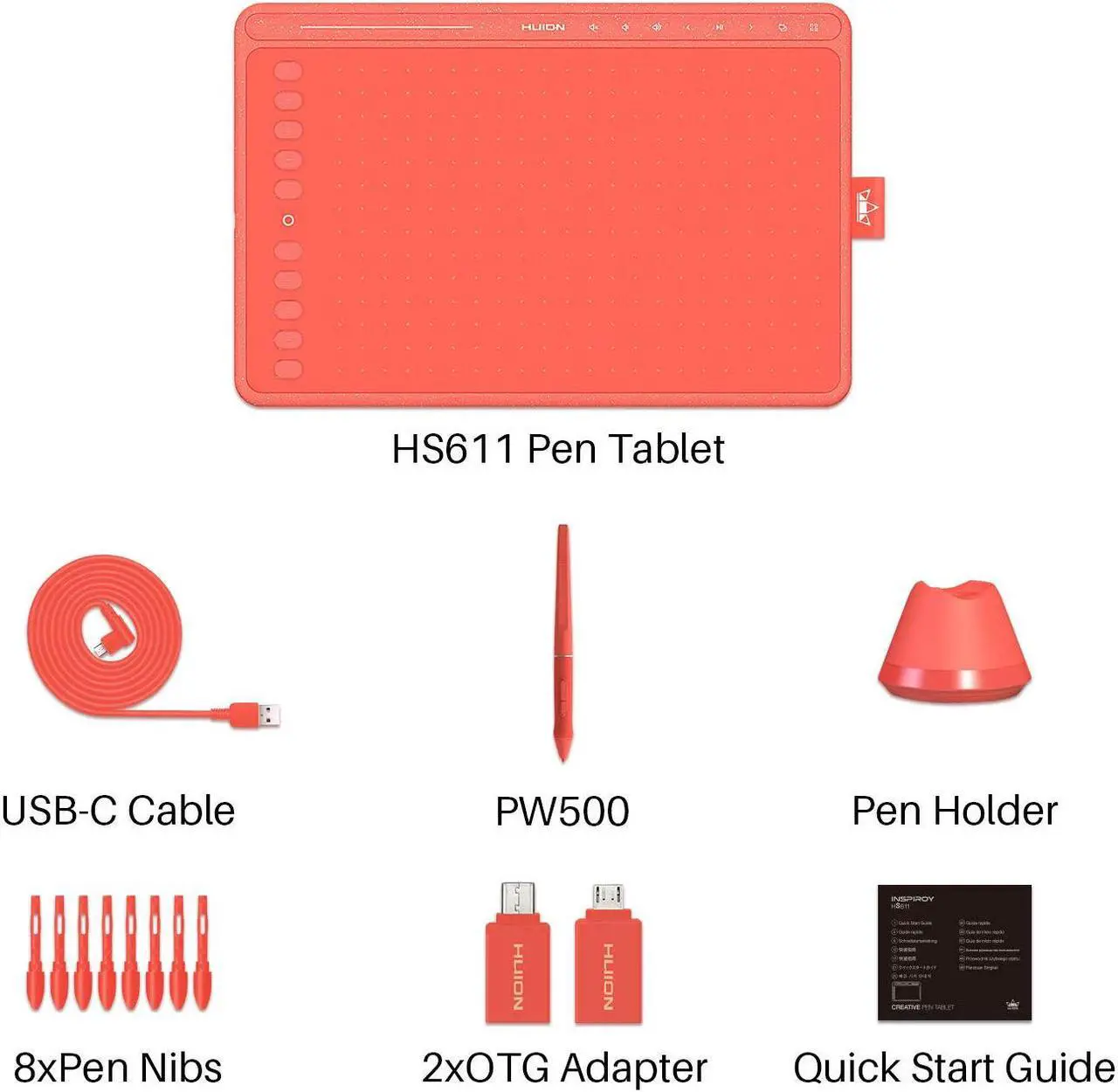 Alt view image 8 of 7 - Huion HS611 Graphics Drawing Tablet 10X6 inch Pen Tablet with 8192 Levels Battery-Free Pen, 8 Multimedia Keys and 10 Programmable Press Keys, One Touch Bar