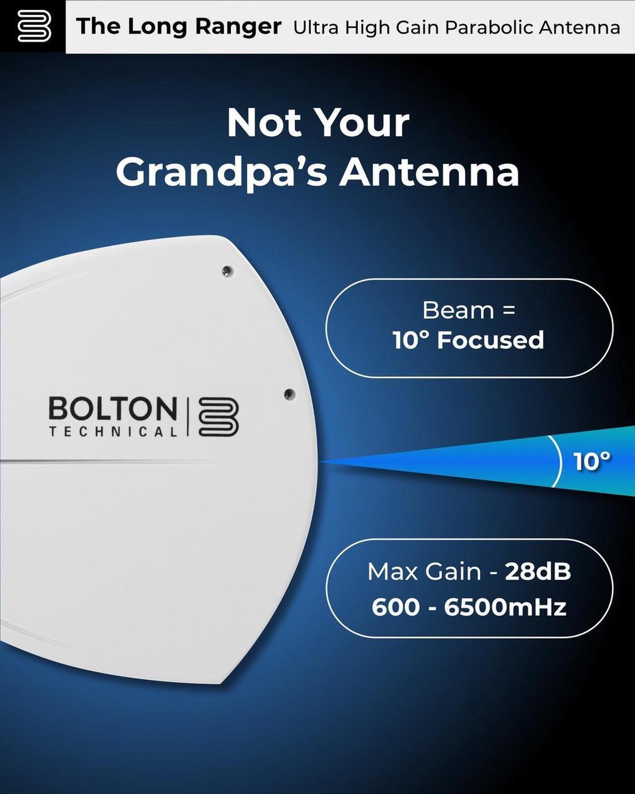 Alt view image 5 of 7 - Bolton Technical Long Ranger 28dB UltraGain Directional Cellular Antenna. N-Female. 600-6000 MHz