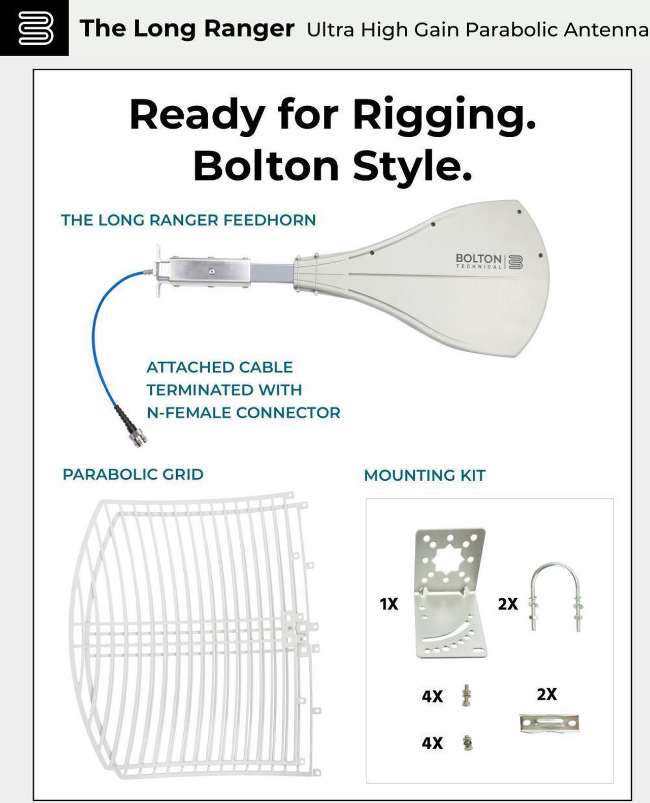Alt view image 3 of 7 - Bolton Technical Long Ranger 28dB UltraGain Directional Cellular Antenna. N-Female. 600-6000 MHz
