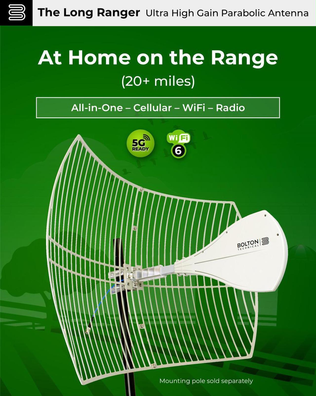 Alt view image 2 of 7 - Bolton Technical Long Ranger 28dB UltraGain Directional Cellular Antenna. N-Female. 600-6000 MHz
