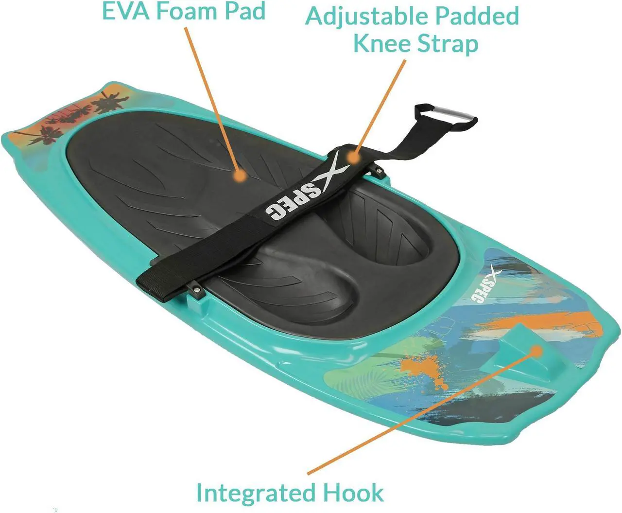 Alt view image 2 of 7 - Xspec Kneeboard with Hook for Knee Surfing Boating Waterboarding, Aqua