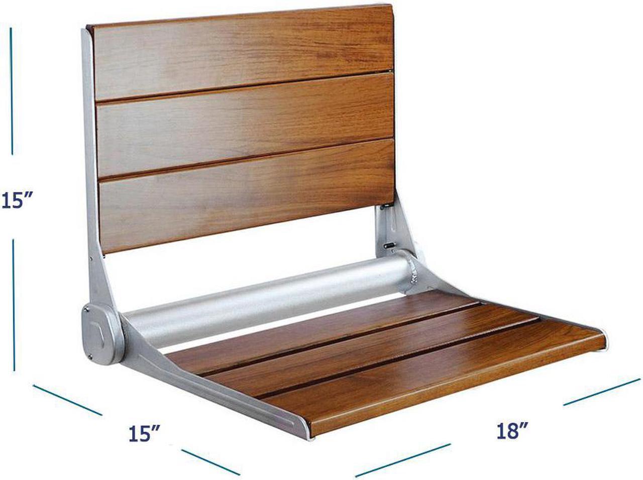 Alt view image 7 of 7 - 18" ADA Compliant Folding Teak Wood Shower Bench Seat Medical Wall Mount Seat