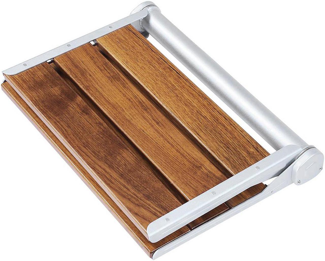 Alt view image 3 of 7 - 18" ADA Compliant Folding Teak Wood Shower Bench Seat Medical Wall Mount Seat