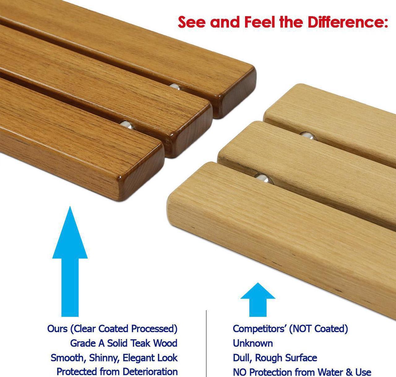 Alt view image 5 of 7 - 20" Teak Wood Folding Wall Mounted Shower Seat Bench Modern Clear Coated Medical
