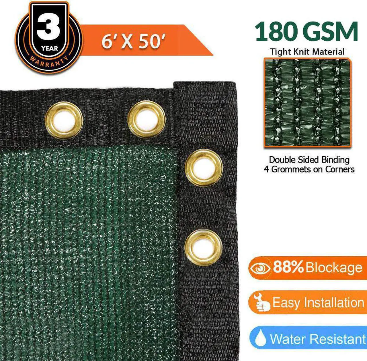 Alt view image 5 of 6 - 6' x 50' Fence Windscreen Privacy Screen Shade Cover Fabric Mesh Tarp, Green
