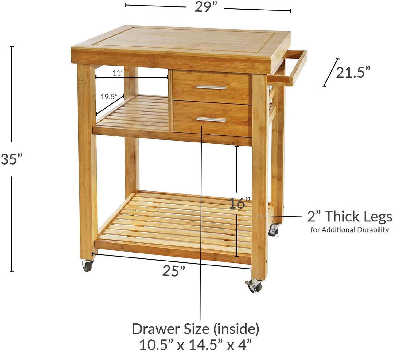 Alt view image 4 of 7 - Rolling Bamboo Kitchen Island Cart Food Prep Trolley, with Towel Rack Drawers