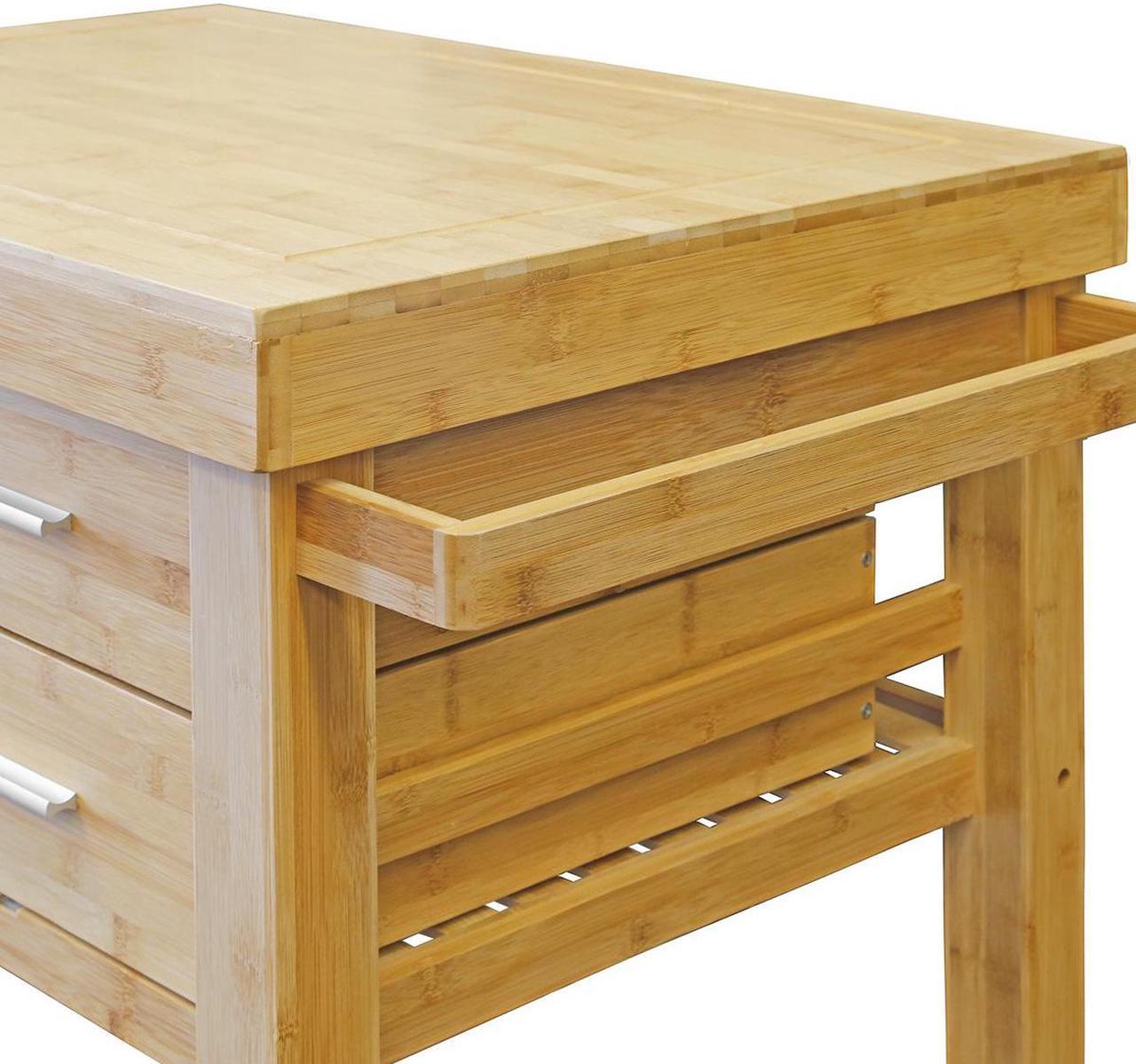 Alt view image 6 of 7 - Rolling Bamboo Kitchen Island Cart Food Prep Trolley, with Towel Rack Drawers