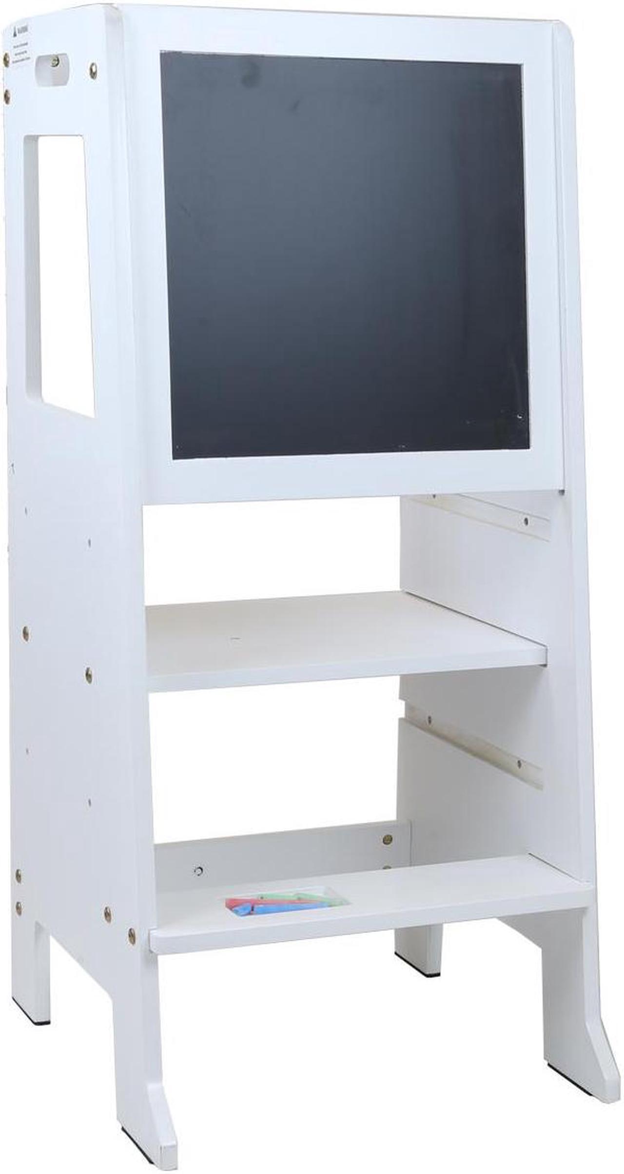 Alt view image 3 of 7 - Height Adjustable Kids Kitchen Step Stool with Magnetic Activity Board (White)