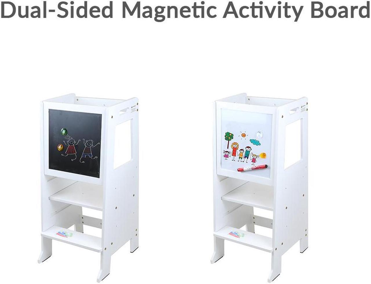 Alt view image 2 of 7 - Height Adjustable Kids Kitchen Step Stool with Magnetic Activity Board (White)