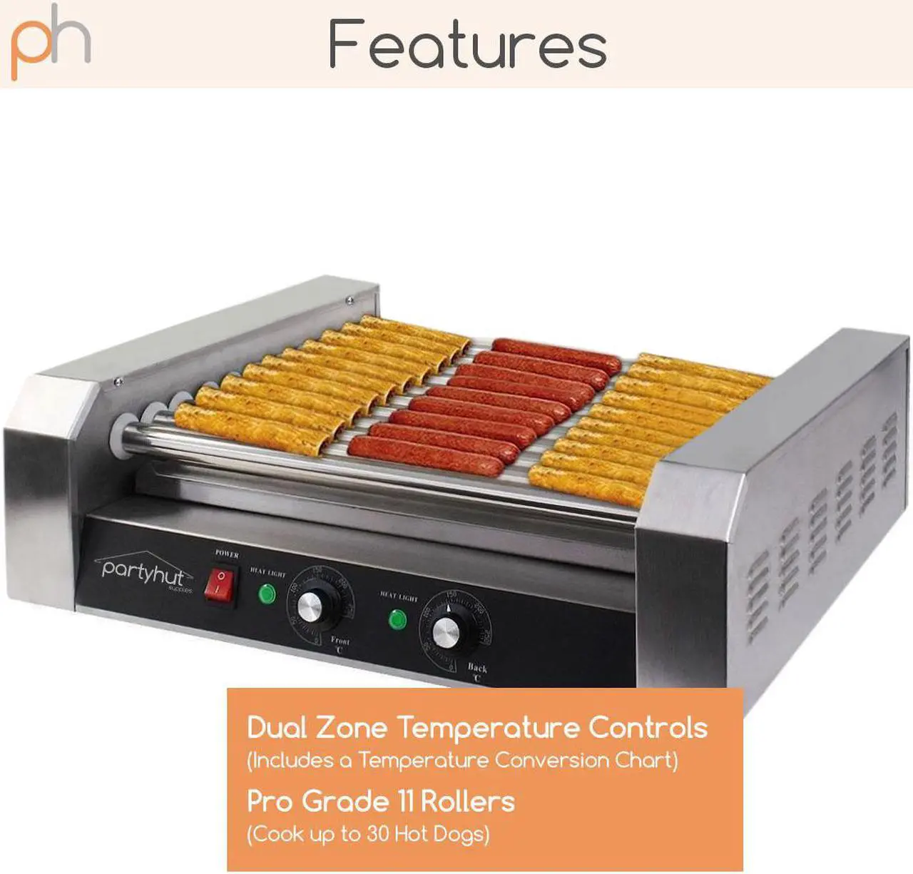 Alt view image 5 of 6 - PartyHut Commercial Hotdog Machine 11 Roller and 30 Hot Dog Grill Cooker Warmer