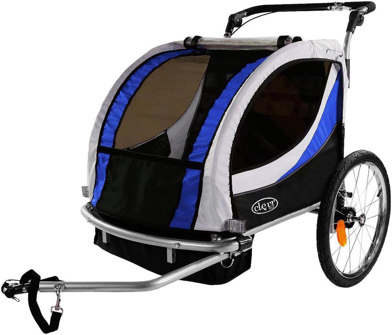 Alt view image 2 of 7 - ClevrPlus Deluxe 3-in-1 Bike Trailer Stroller Jogger for Kids, Blue