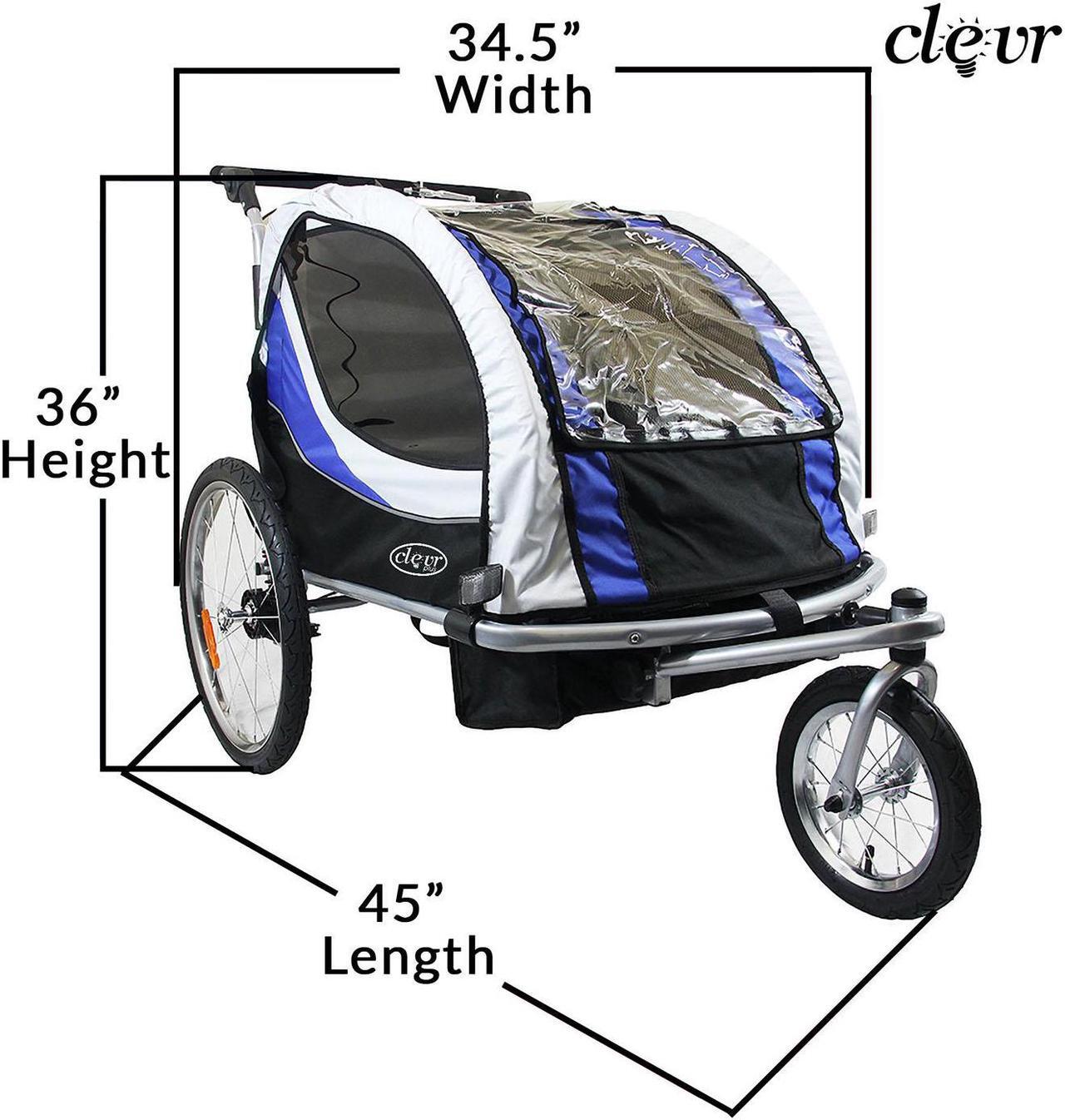 Alt view image 4 of 7 - ClevrPlus Deluxe 3-in-1 Bike Trailer Stroller Jogger for Kids, Blue