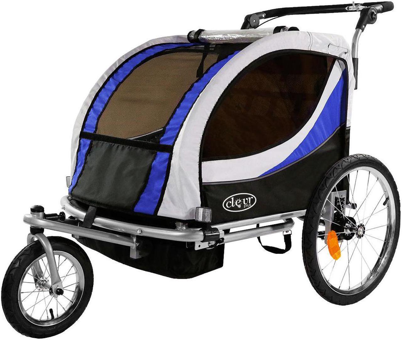 Main image of ClevrPlus Deluxe 3-in-1 Bike Trailer Stroller Jogger for Kids, Blue