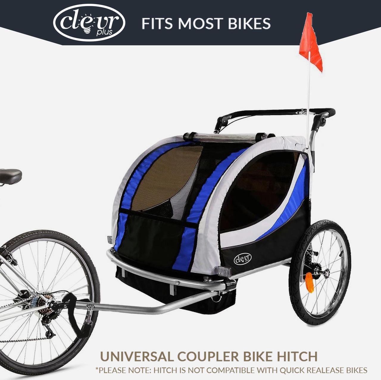Alt view image 3 of 7 - ClevrPlus Deluxe 3-in-1 Bike Trailer Stroller Jogger for Kids, Blue