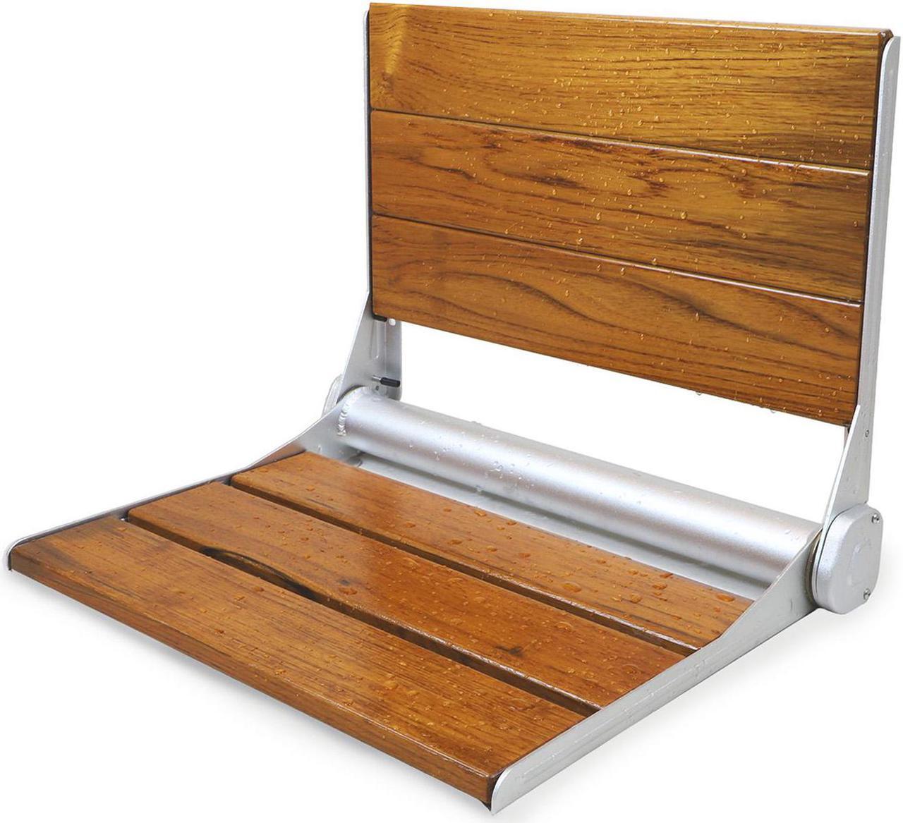 Main image of 18" ADA Compliant Folding Teak Wood Shower Bench Seat Medical Wall Mount Seat