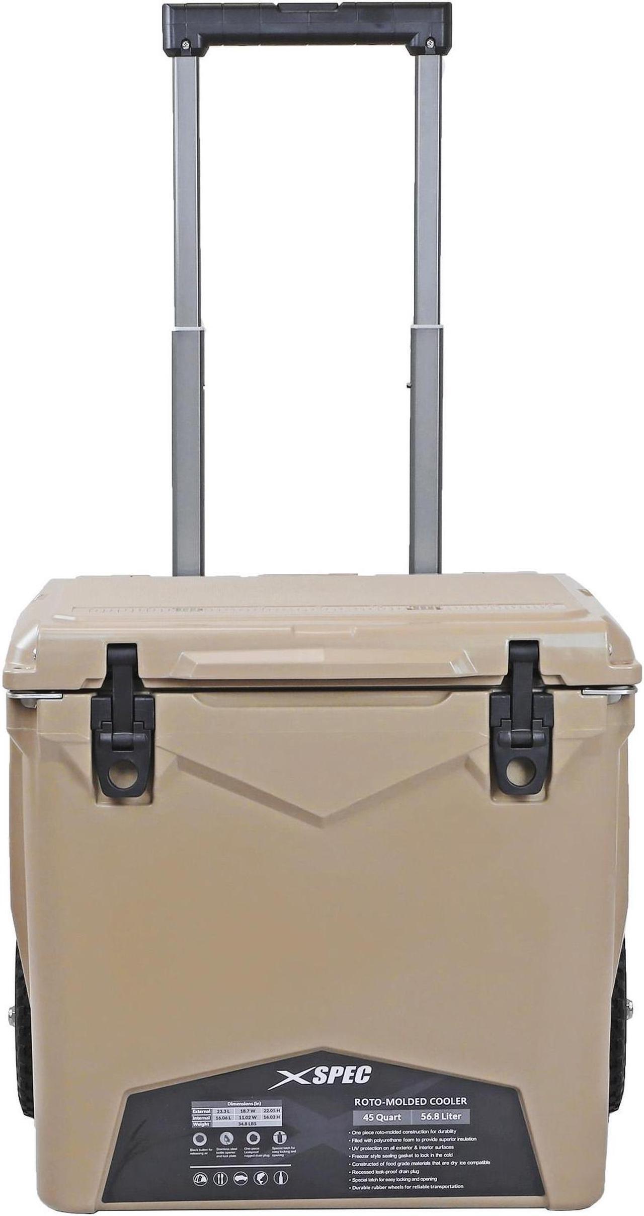 Alt view image 3 of 7 - Xspec 45 Quart Towable Roto Molded Ice Chest Outdoor Cooler with Wheels, Sand