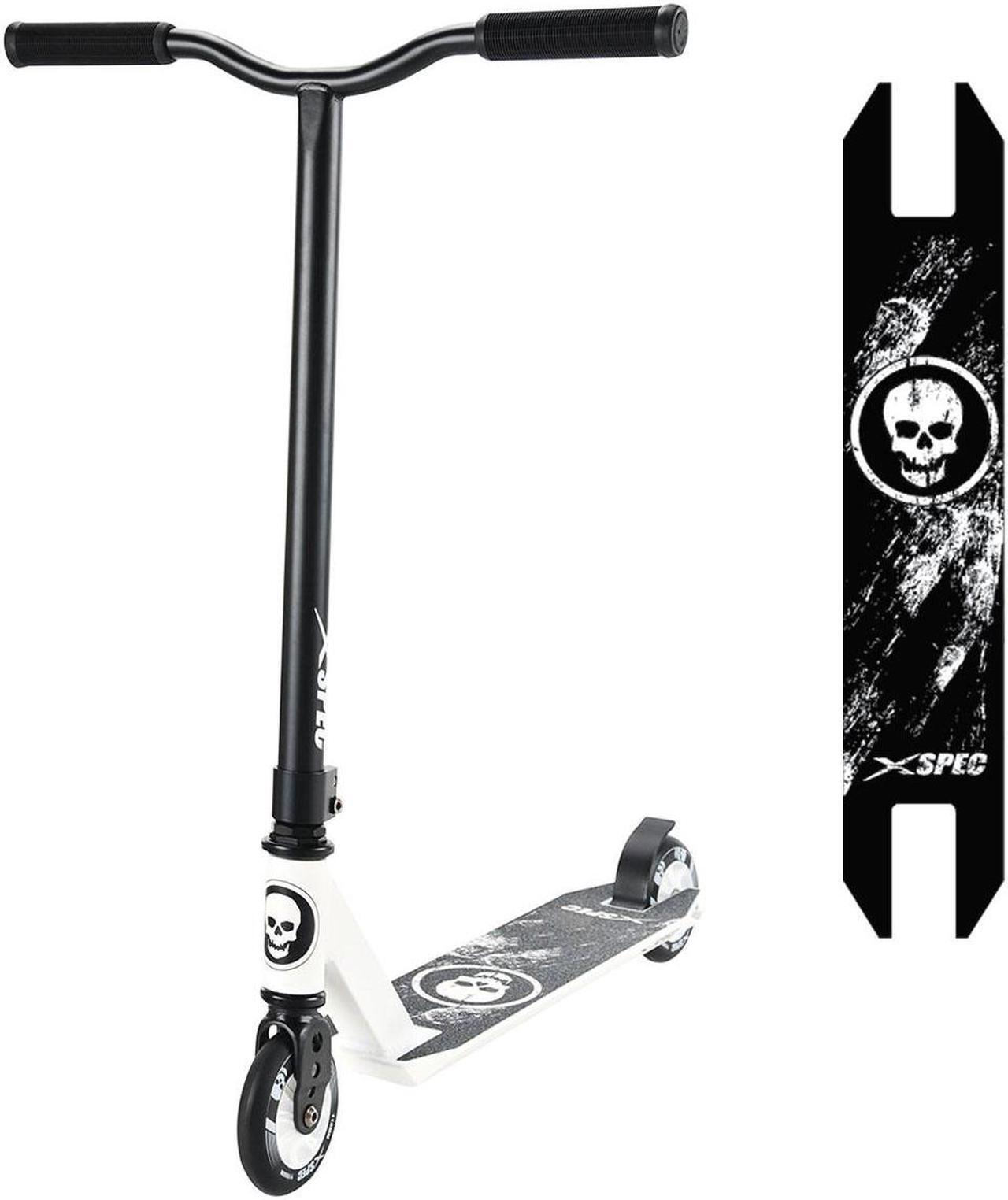 Alt view image 2 of 7 - Xspec Pro Stunt Kick Scooter w/ Strong Aluminum Deck, White & Black w/ Skulls