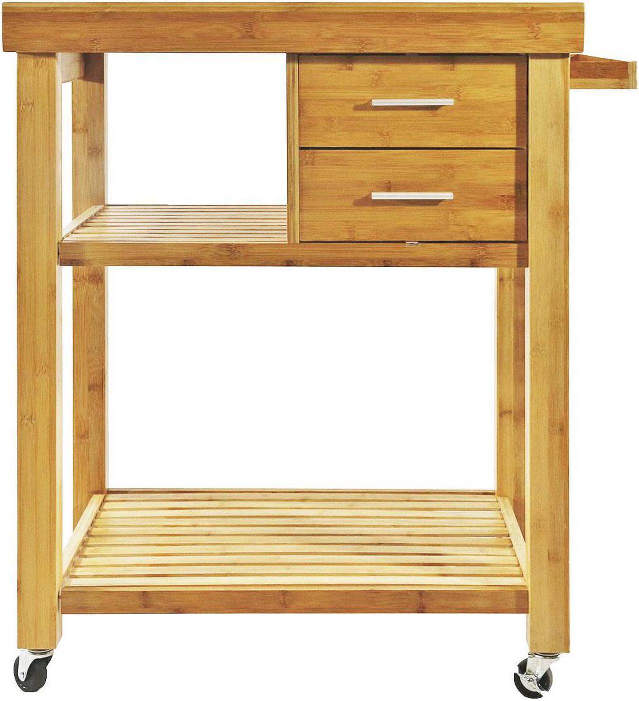 Alt view image 3 of 7 - Rolling Bamboo Kitchen Island Cart Food Prep Trolley, with Towel Rack Drawers