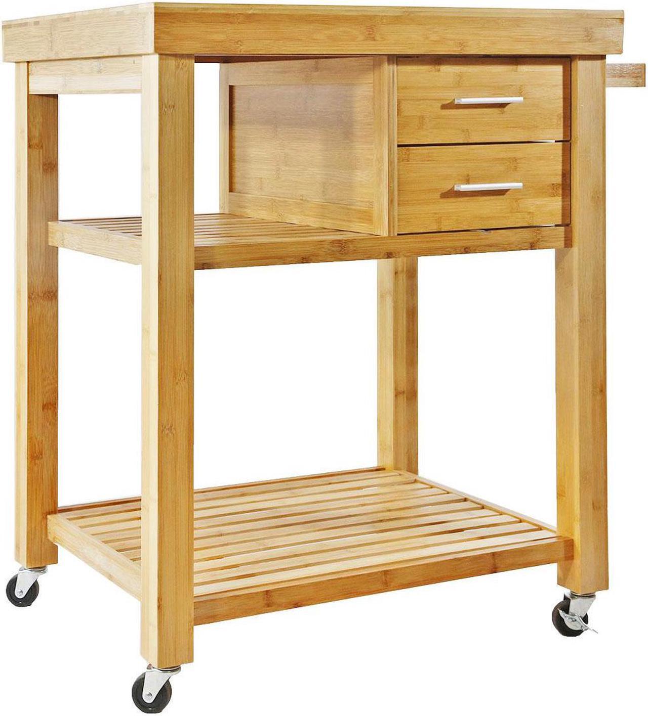 Alt view image 5 of 7 - Rolling Bamboo Kitchen Island Cart Food Prep Trolley, with Towel Rack Drawers