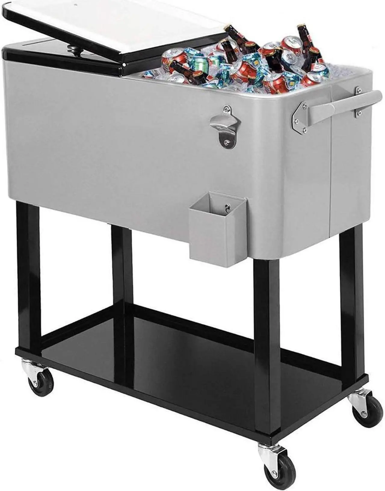 Main image of Grey 80 Qt Quart Rolling Cooler Ice Chest Beverage Bar for Patio Outdoor Party