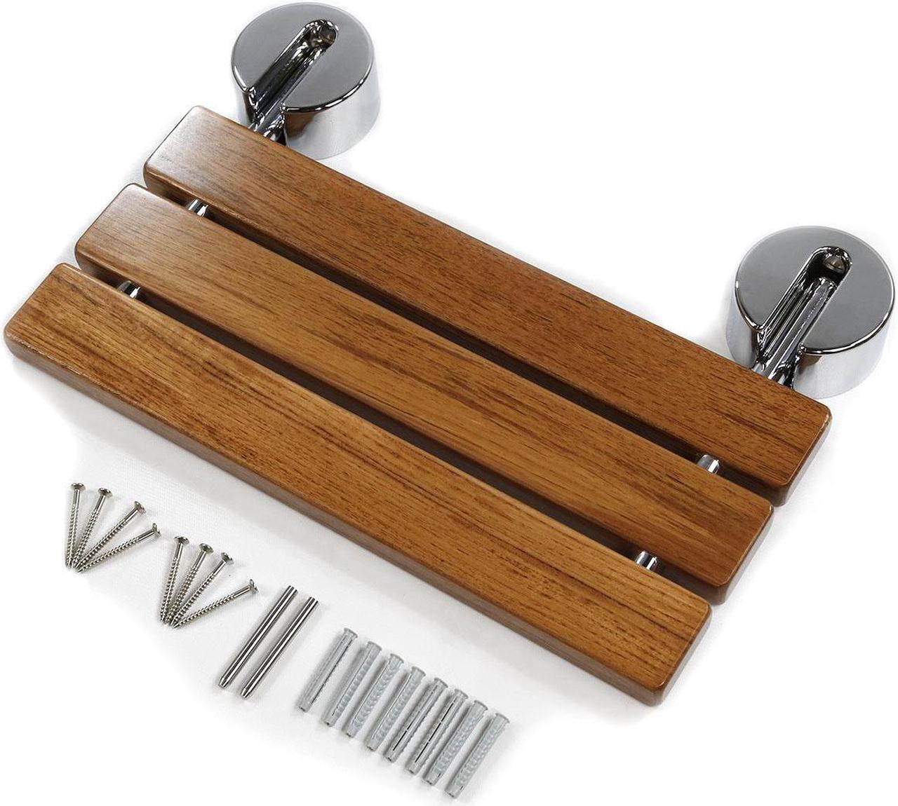 Alt view image 3 of 7 - 20" Teak Wood Folding Wall Mounted Shower Seat Bench Modern Clear Coated Medical