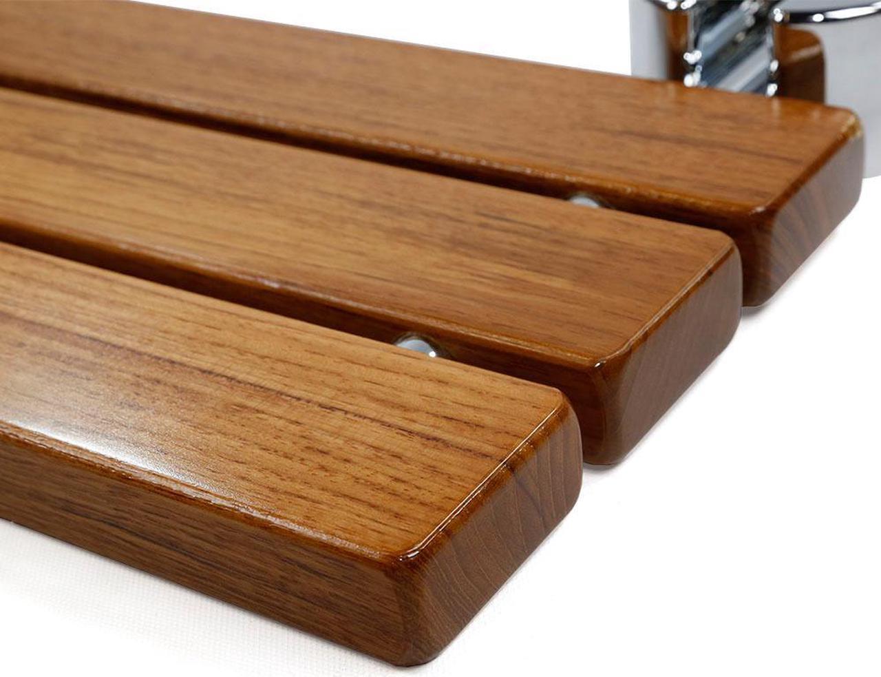 Alt view image 6 of 7 - 20" Teak Wood Folding Wall Mounted Shower Seat Bench Modern Clear Coated Medical