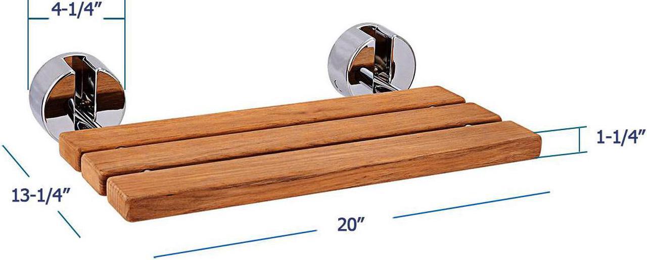 Alt view image 7 of 7 - 20" Teak Wood Folding Wall Mounted Shower Seat Bench Modern Clear Coated Medical