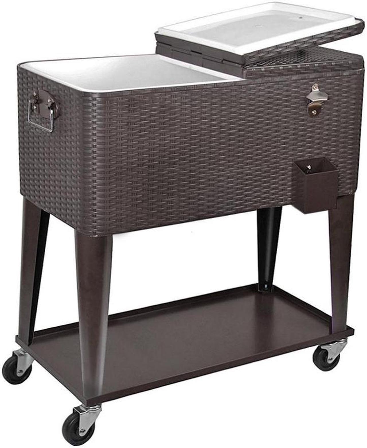 Main image of Outdoor Patio Rolling Cooler Cart 80 Qt Wicker Ice Chest Beverage Brown Rattan