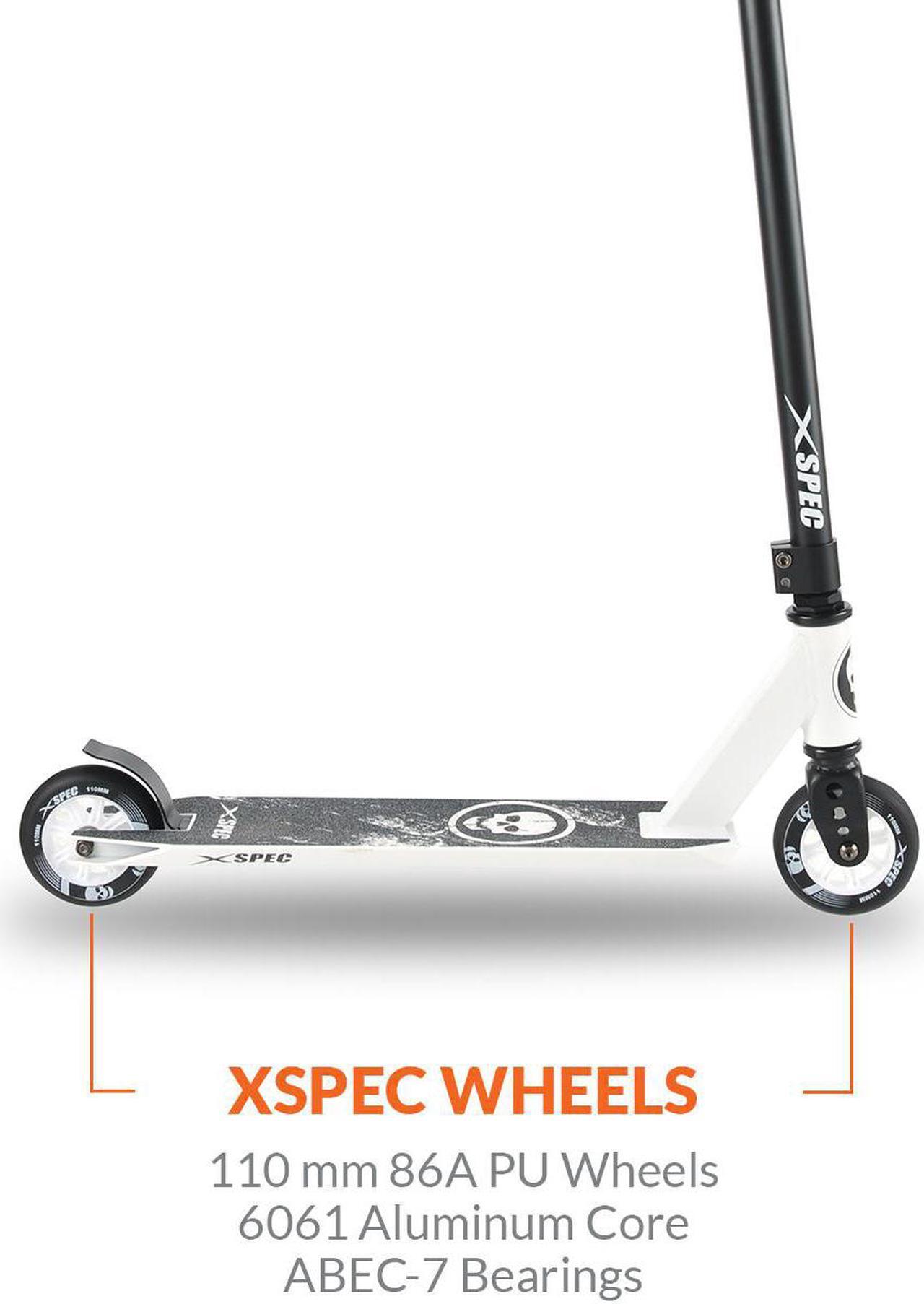 Alt view image 4 of 7 - Xspec Pro Stunt Kick Scooter w/ Strong Aluminum Deck, White & Black w/ Skulls