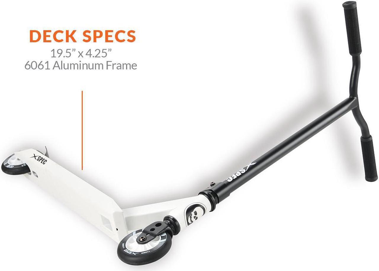 Alt view image 6 of 7 - Xspec Pro Stunt Kick Scooter w/ Strong Aluminum Deck, White & Black w/ Skulls
