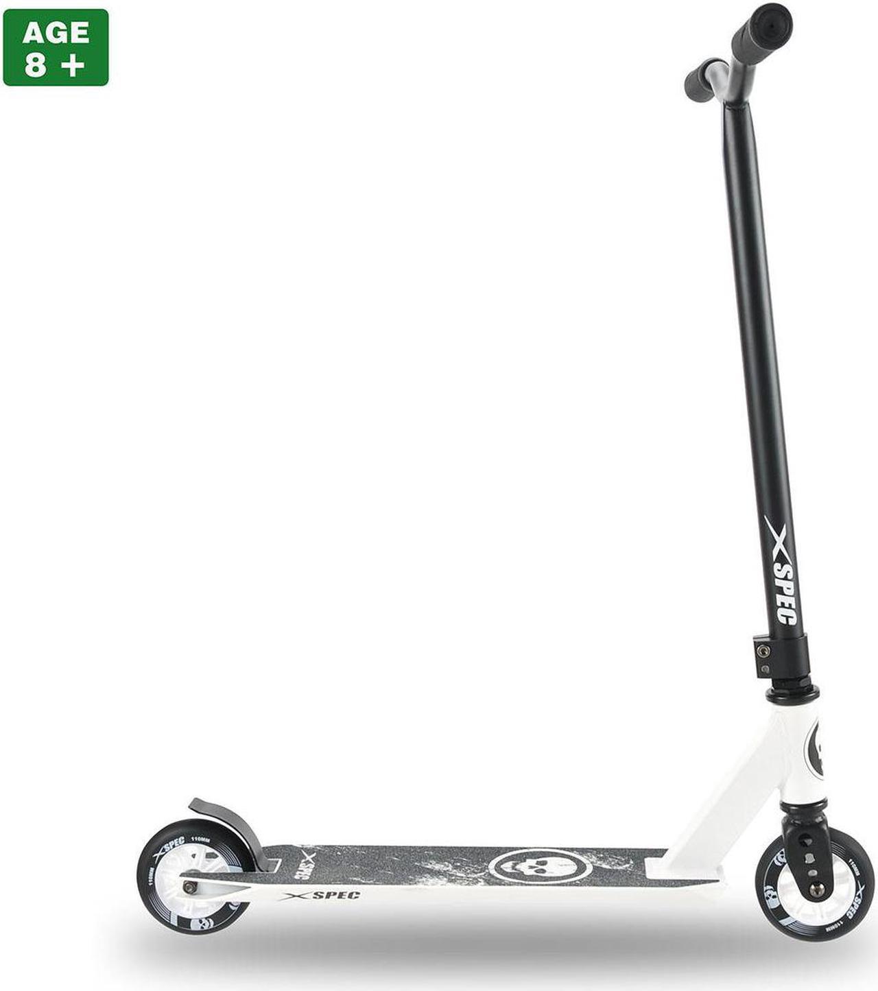 Alt view image 3 of 7 - Xspec Pro Stunt Kick Scooter w/ Strong Aluminum Deck, White & Black w/ Skulls