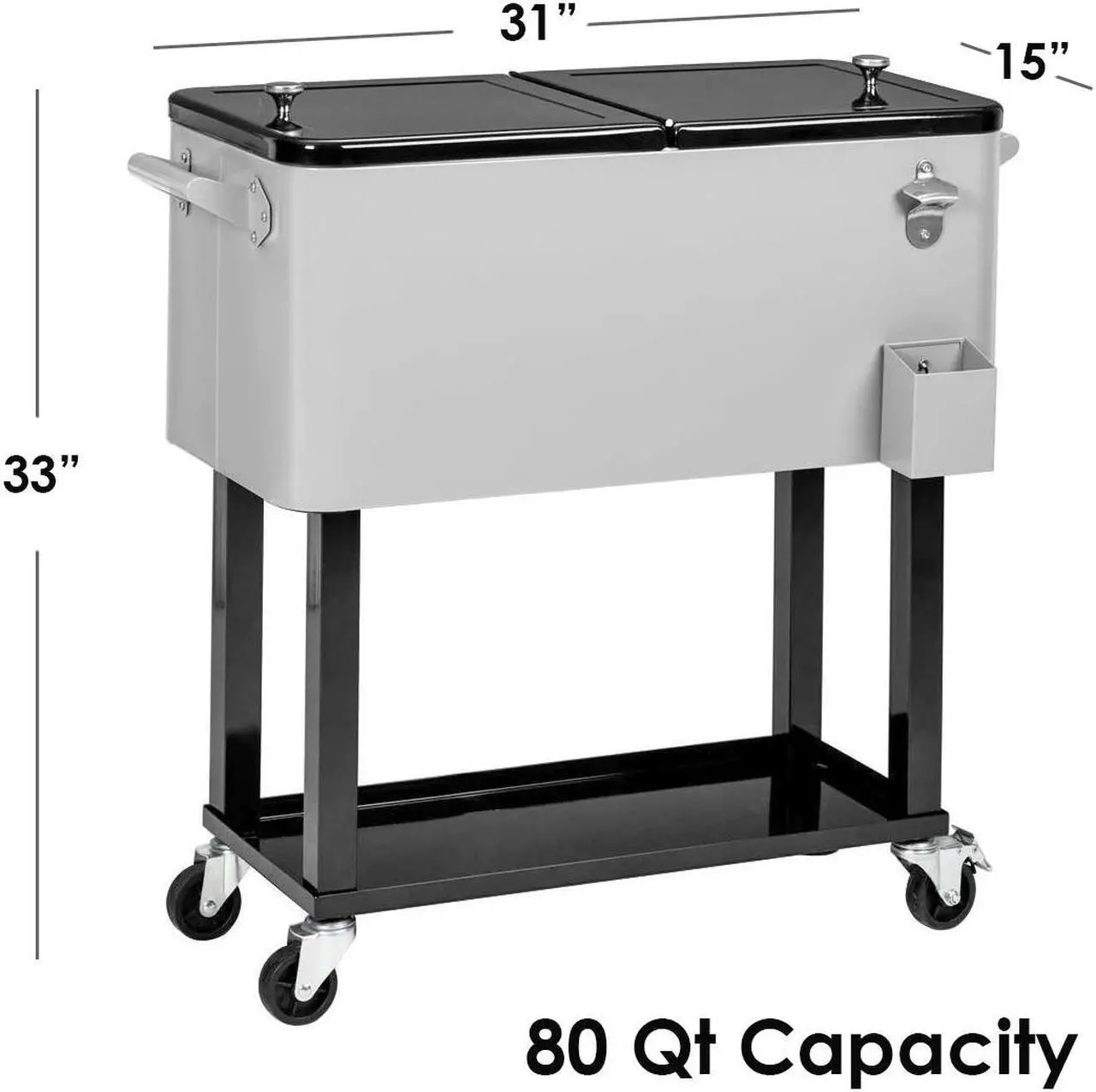 Alt view image 3 of 7 - Grey 80 Qt Quart Rolling Cooler Ice Chest Beverage Bar for Patio Outdoor Party