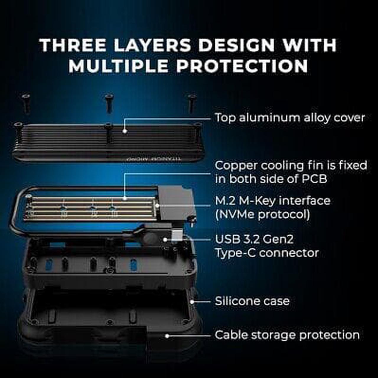 Alt view image 7 of 7 - Titanium Micro External SSD 4TB - Mercury Portable SSD, Up to 1000MB/s, USB 3.2 Gen 2 USB-C, USB-A, Rugged IP66 Water Drop Resistance, External Solid State Drive Slim and Lightweight Storage