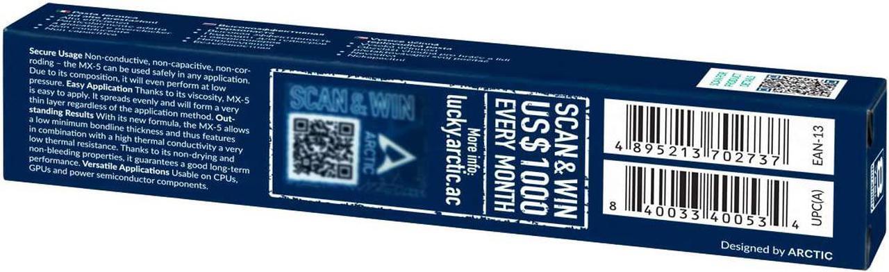Alt view image 3 of 4 - ARCTIC MX-5 (4 g) - Quality Thermal Paste for All CPU Coolers, Extremely high Thermal Conductivity, Low Thermal Resistance, Long Durability, Metal-Free, Non-Conductive, Non-capacitive
