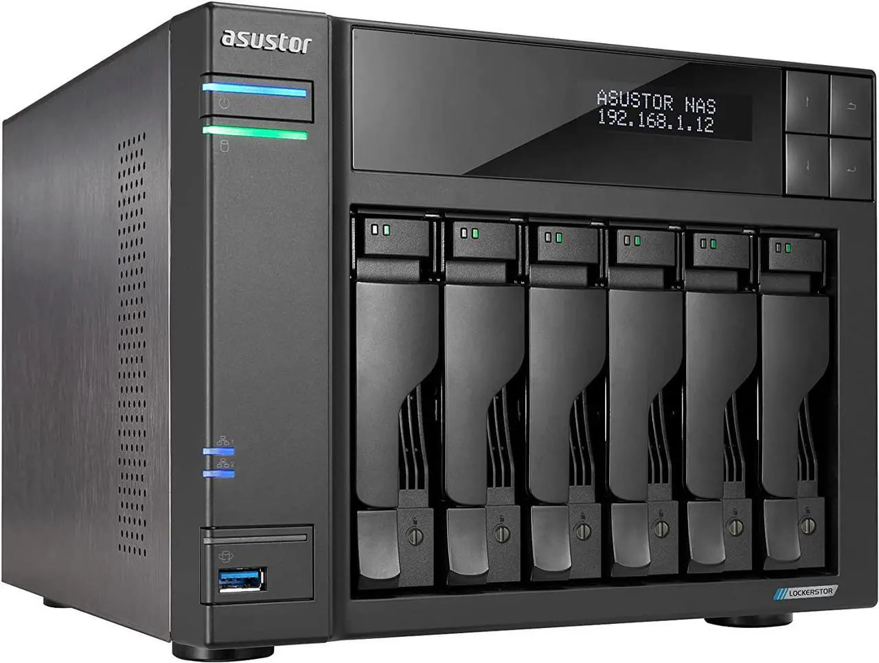 Main image of Asustor Lockerstor 6 Gen 2 AS6706T 6 Bay NAS, Quad-Core 2.0GHz, Dual 2.5GbE Ports, 8GB RAM DDR4, Four M.2 SSD Slots (Diskless)