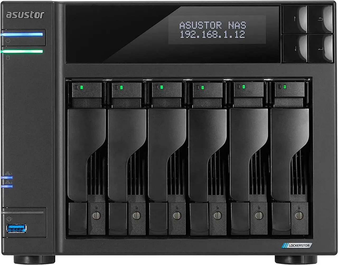 Alt view image 2 of 14 - Asustor Lockerstor 6 Gen 2 AS6706T 6 Bay NAS, Quad-Core 2.0GHz, Dual 2.5GbE Ports, 8GB RAM DDR4, Four M.2 SSD Slots (Diskless)