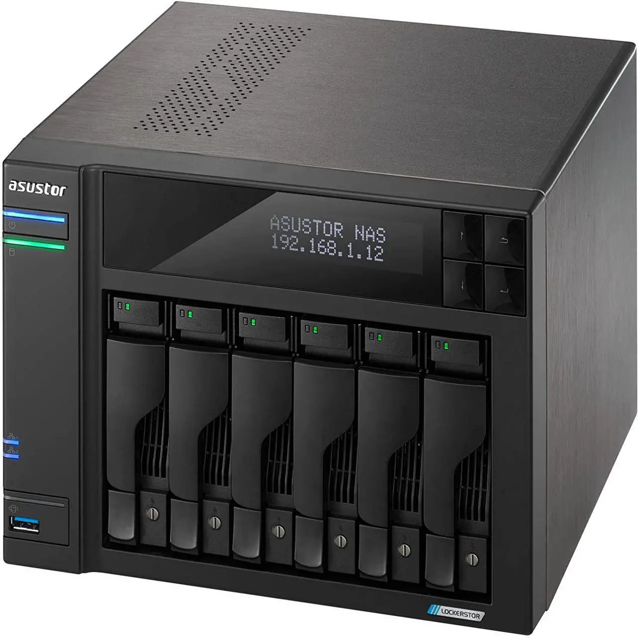 Alt view image 4 of 14 - Asustor Lockerstor 6 Gen 2 AS6706T 6 Bay NAS, Quad-Core 2.0GHz, Dual 2.5GbE Ports, 8GB RAM DDR4, Four M.2 SSD Slots (Diskless)