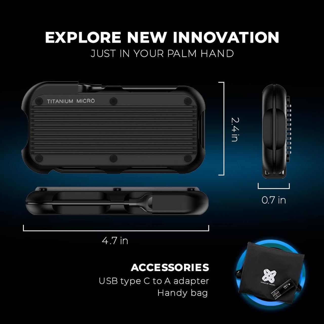 Alt view image 5 of 7 - Titanium Micro External SSD 4TB - Mercury Portable SSD, Up to 1000MB/s, USB 3.2 Gen 2 USB-C, USB-A, Rugged IP66 Water Drop Resistance, External Solid State Drive Slim and Lightweight Storage