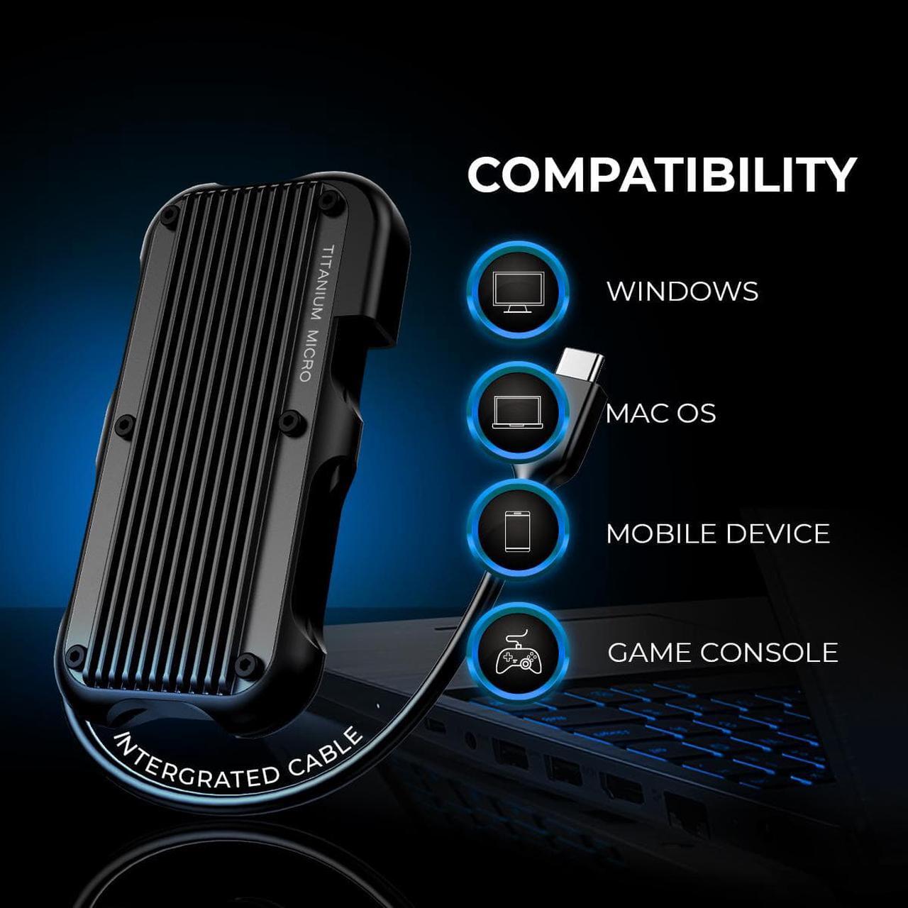 Alt view image 3 of 7 - Titanium Micro External SSD 4TB - Mercury Portable SSD, Up to 1000MB/s, USB 3.2 Gen 2 USB-C, USB-A, Rugged IP66 Water Drop Resistance, External Solid State Drive Slim and Lightweight Storage