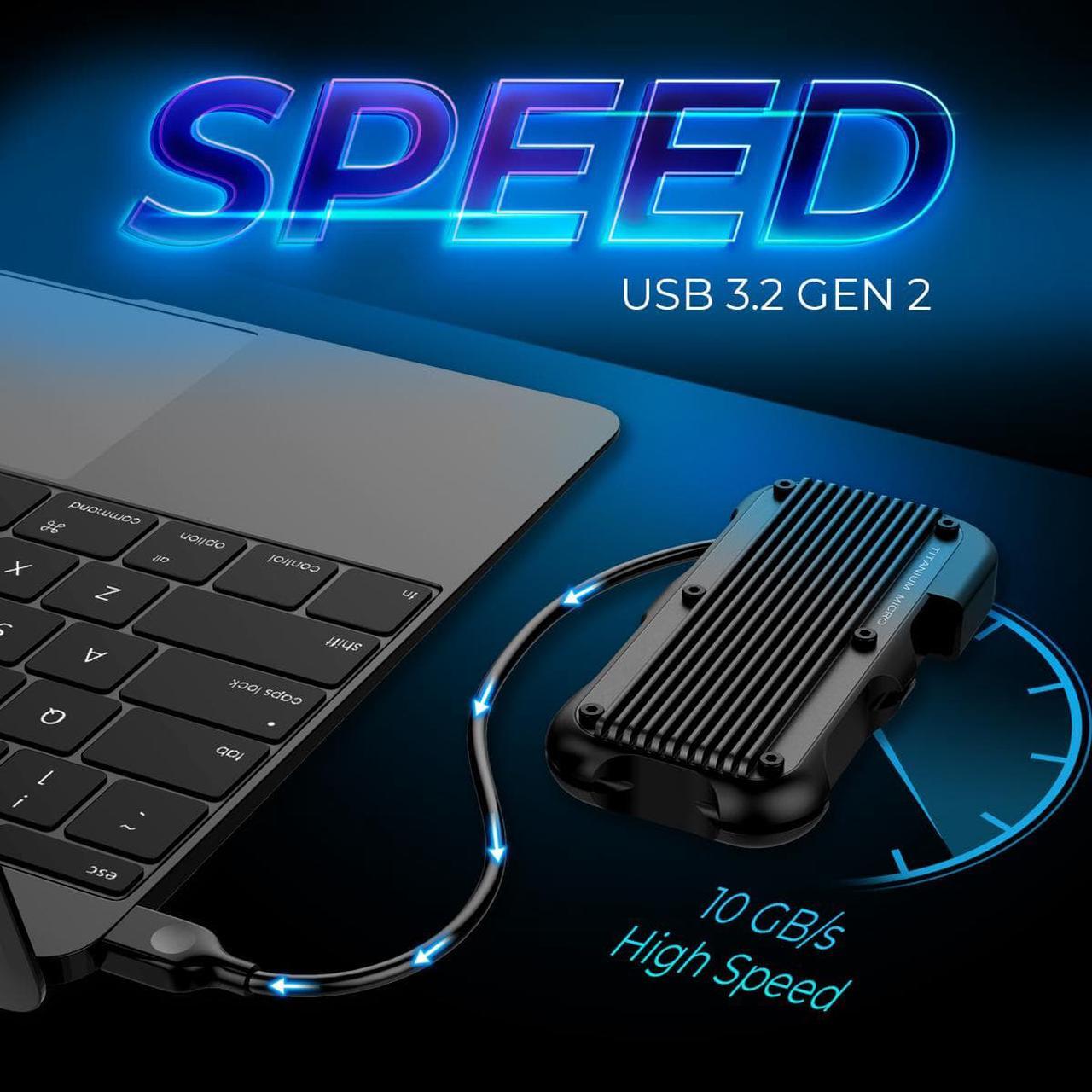 Alt view image 4 of 7 - Titanium Micro External SSD 4TB - Mercury Portable SSD, Up to 1000MB/s, USB 3.2 Gen 2 USB-C, USB-A, Rugged IP66 Water Drop Resistance, External Solid State Drive Slim and Lightweight Storage