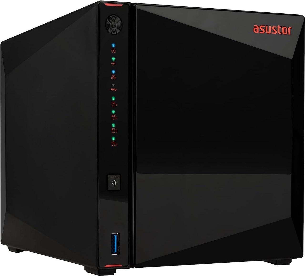 Asustor AS5404T 4 Bay NAS Storage, Quad-Core 2.0GHz CPU, 4xM.2 NVMe SSD Slots, 2x2.5GbE Ports, 4GB DDR4 RAM, Gaming Network Attached Storage, Home Personal Cloud Storage (Diskless)